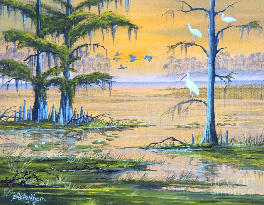 Ibis Painting - Ibis - Everglades Misty Sunrise by Bill Holkham
