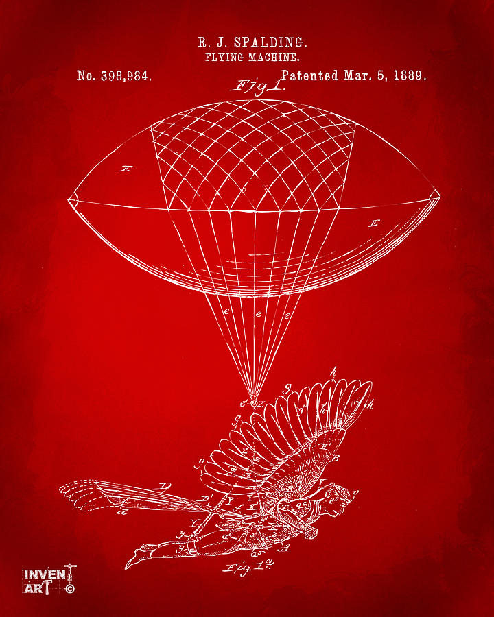 Icarus Airborn Patent Artwork Red Digital Art by Nikki Marie Smith