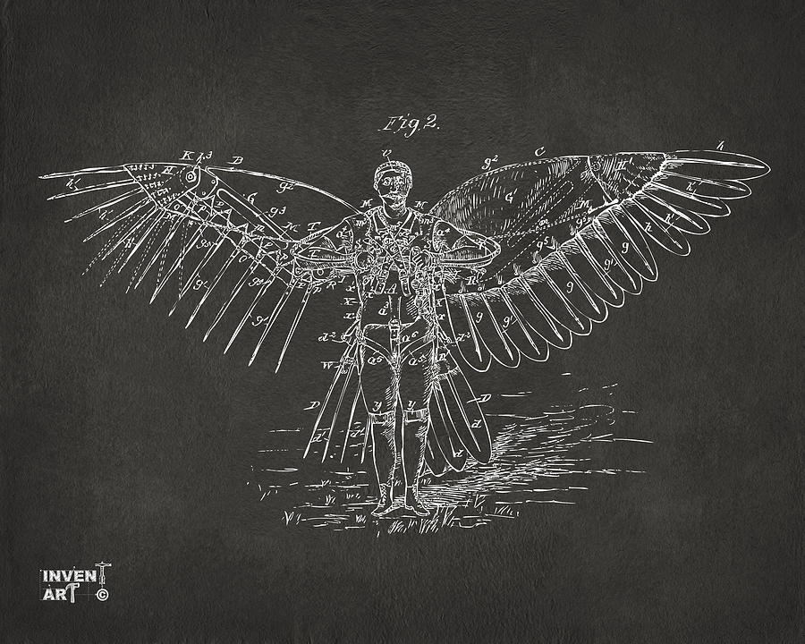 Icarus Flying Machine Patent Artwork Gray Digital Art by Nikki Marie Smith