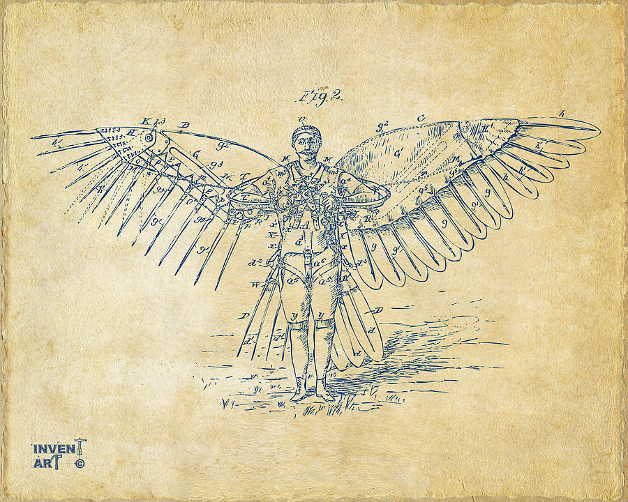 Icarus Flying Machine Patent Artwork Vintage Digital Art by Nikki Marie Smith