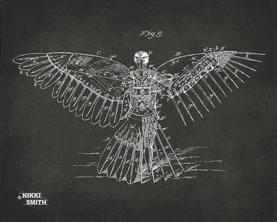 Icarus Human Flight Patent Artwork - Gray Digital Art by Nikki Marie Smith