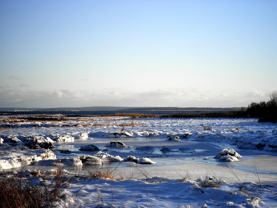 Narragansett Bay Photograph - Ice and Snow on the Marshes by Kate Gallagher