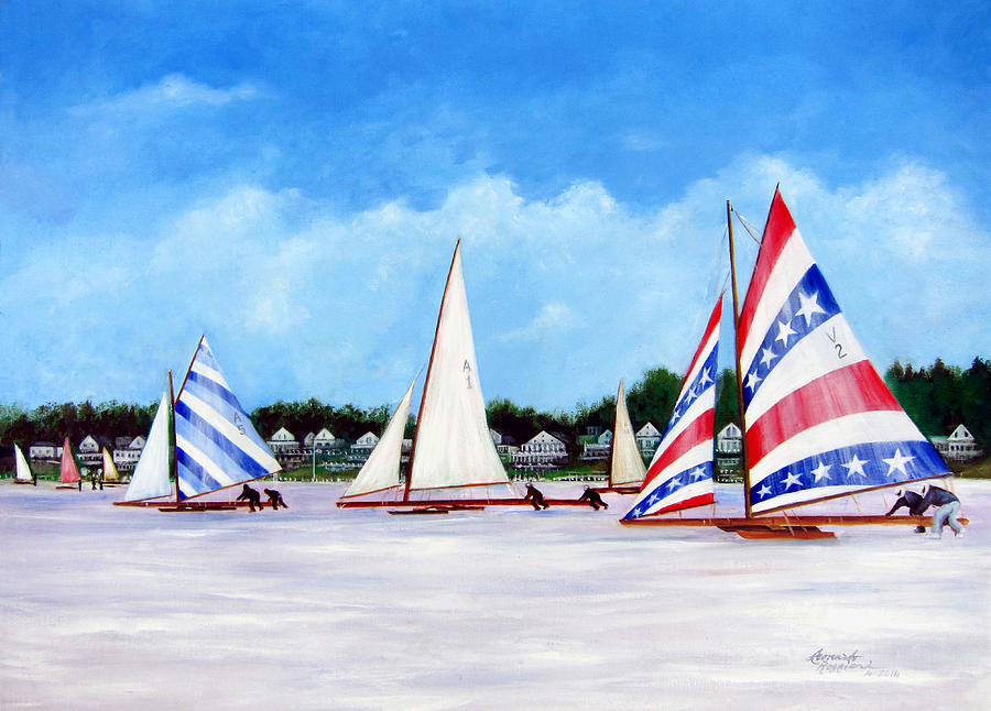 Winter Sails on the Navesink River Red Bank Painting by Leonardo Ruggieri
