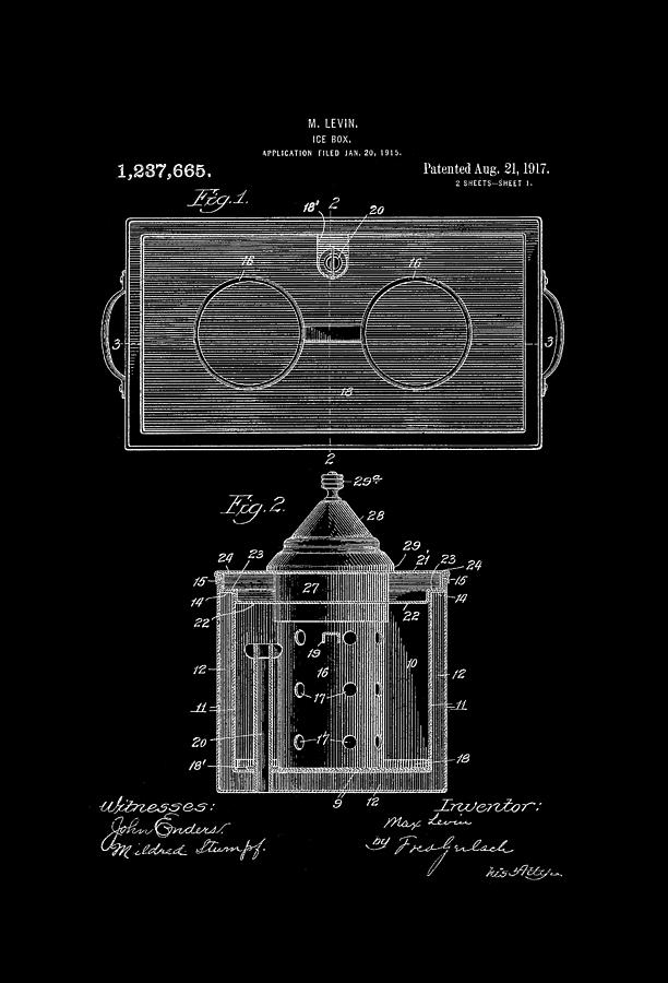 Vintage Drawing - Ice Box Patent 1917 by Mountain Dreams