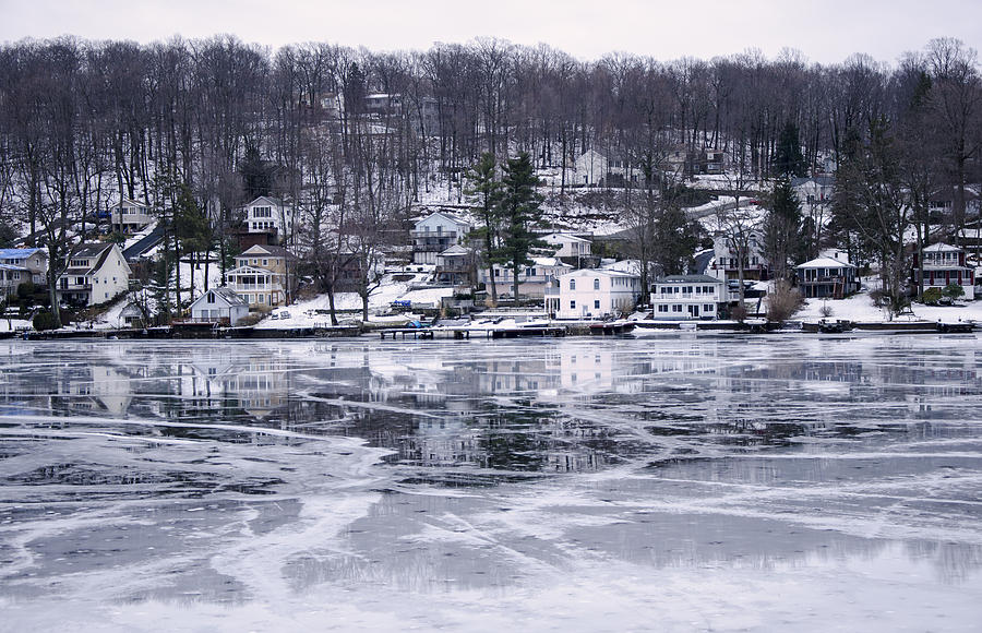 Ice Changes Create Mirror on Lake Hopatcong Photograph by Maureen E Ritter