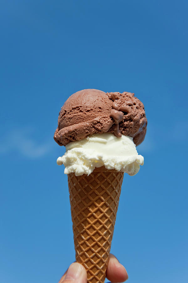 Ice Cream Photograph - Ice Cream Cone, Chocolate And Vanilla by Peter Adams