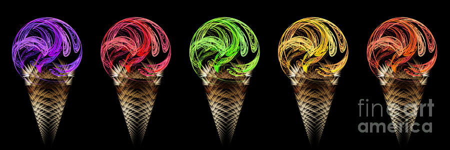 Abstract Digital Art - Ice Cream Cones 5 Flavors by Andee Design