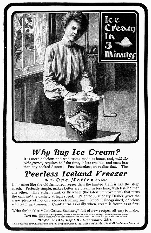 Ice Cream Freezer, 1902 Photograph by Granger
