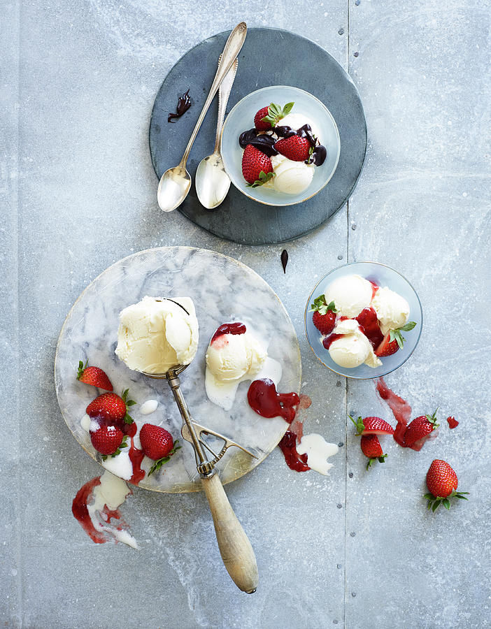 Ice Cream With Strawberries Photograph by Annabelle Breakey