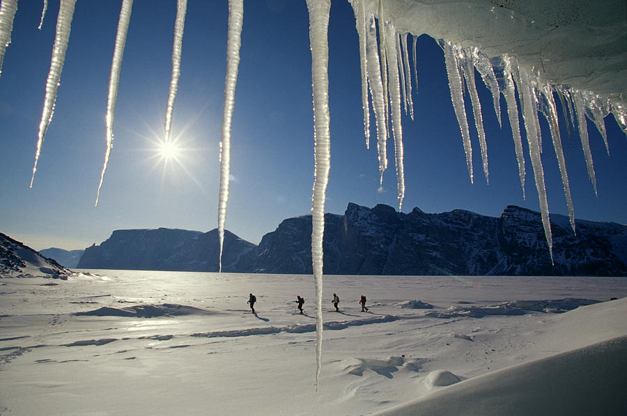 Winter Photograph - Ice Cycles And Skiers Traversing by Whit Richardson