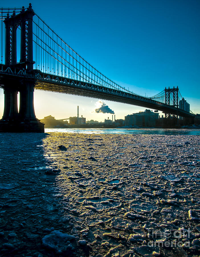 Ice Floe under the Manhattan Bridge Photograph by James Aiken