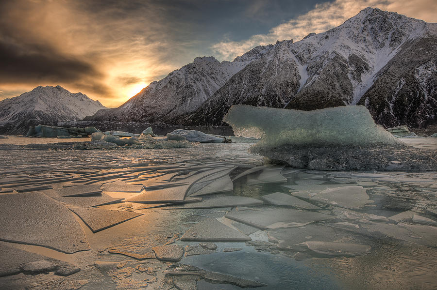 Landscape Photograph - Ice Floes In Lake Mt Cook Np by Colin Monteath