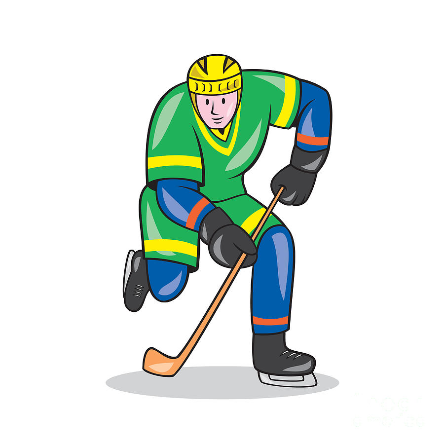 Ice Hockey Player With Stick Cartoon Digital Art by Aloysius Patrimonio