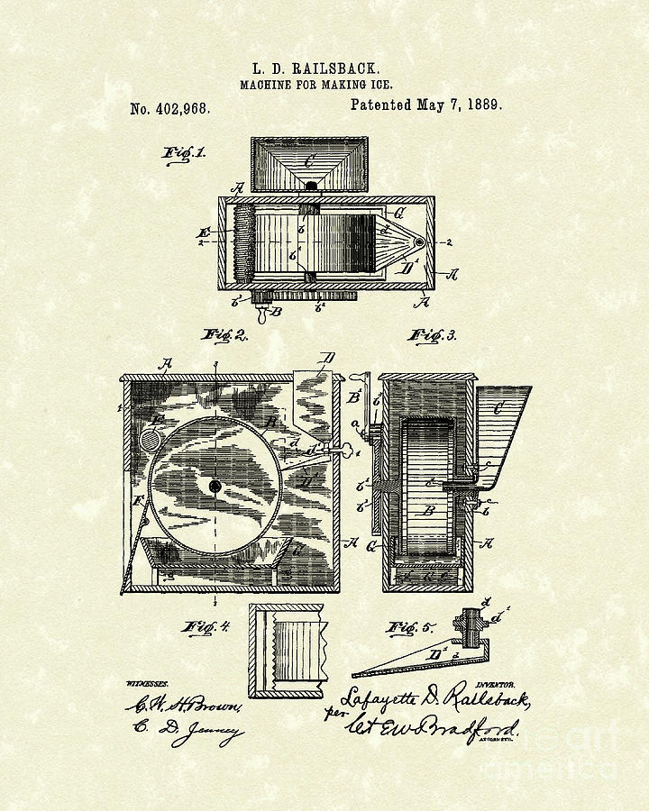 Ice Machine 1889 Patent Art Drawing by Prior Art Design