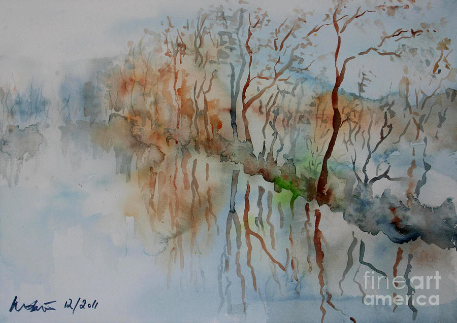 Ice on river Rednitz Painting by Almo M