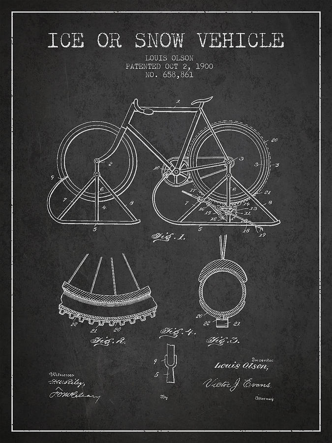 Ice Or Snow Vehicle Patent Drawing From 1900 - Dark Digital Art