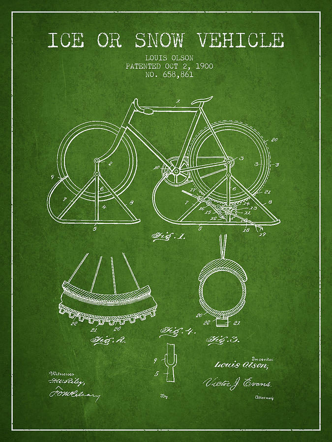 Ice Or Snow Vehicle Patent Drawing From 1900 - Green Digital Art
