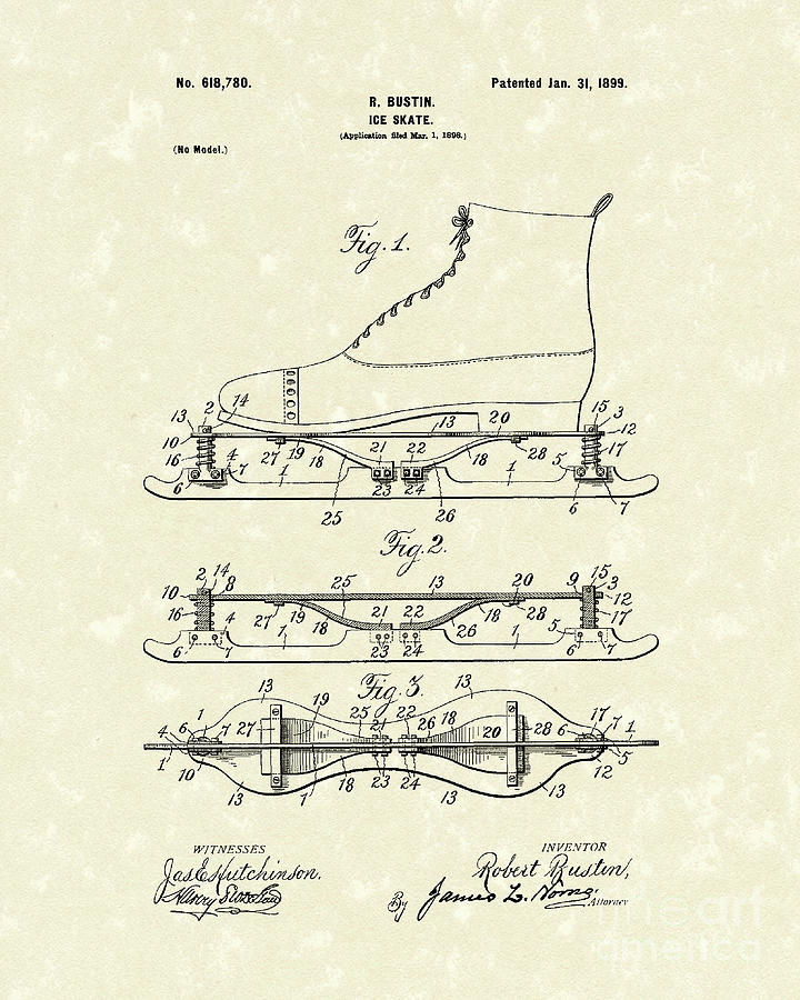 Bustin Drawing - Ice Skate 1899 Patent Art by Prior Art Design