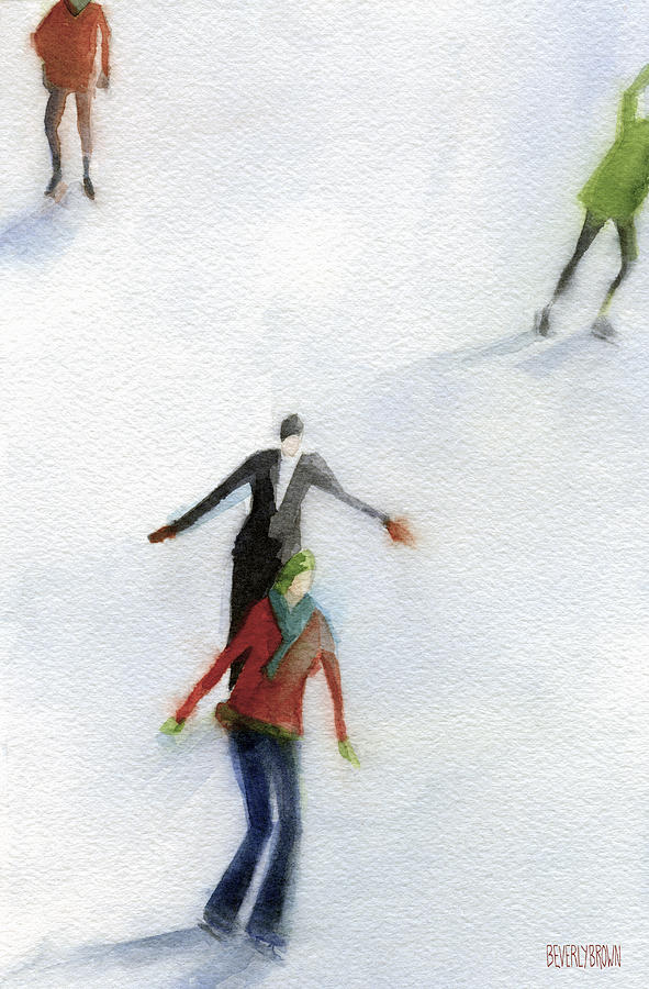 Winter Painting - Ice Skaters Watercolor Painting by Beverly Brown