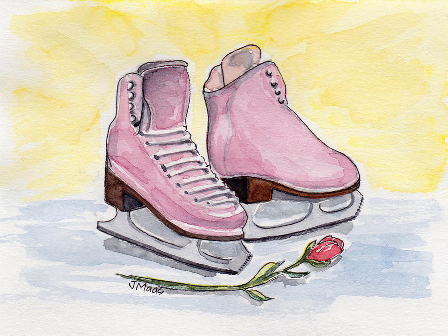 Ice Skates in Pink Painting by Julie Maas
