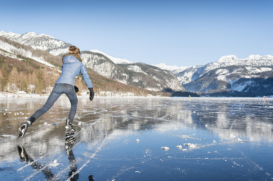 Ice Skating, Frozen Lake Grundlsee, Austria Photograph by 4fr