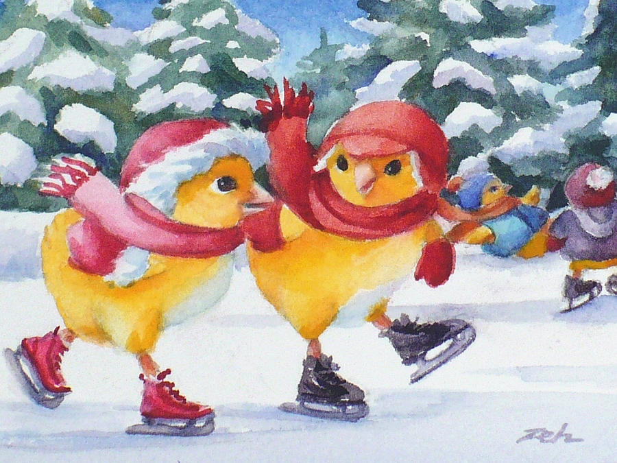 Ice Skating Painting by Janet Zeh
