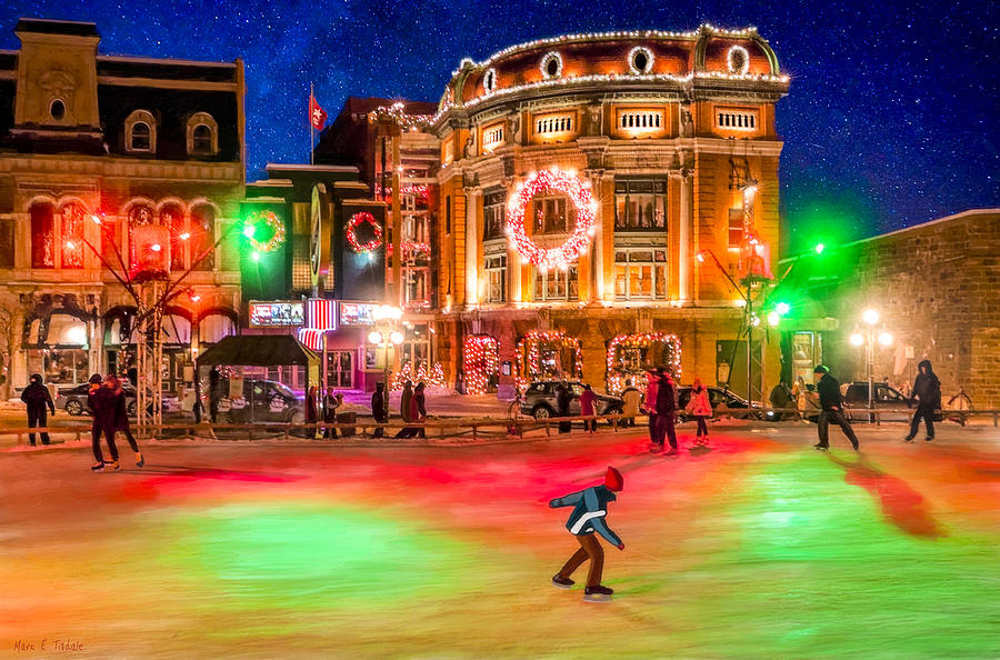 Winter Photograph - Ice Skating on a Beautiful Night in Quebec by Mark Tisdale