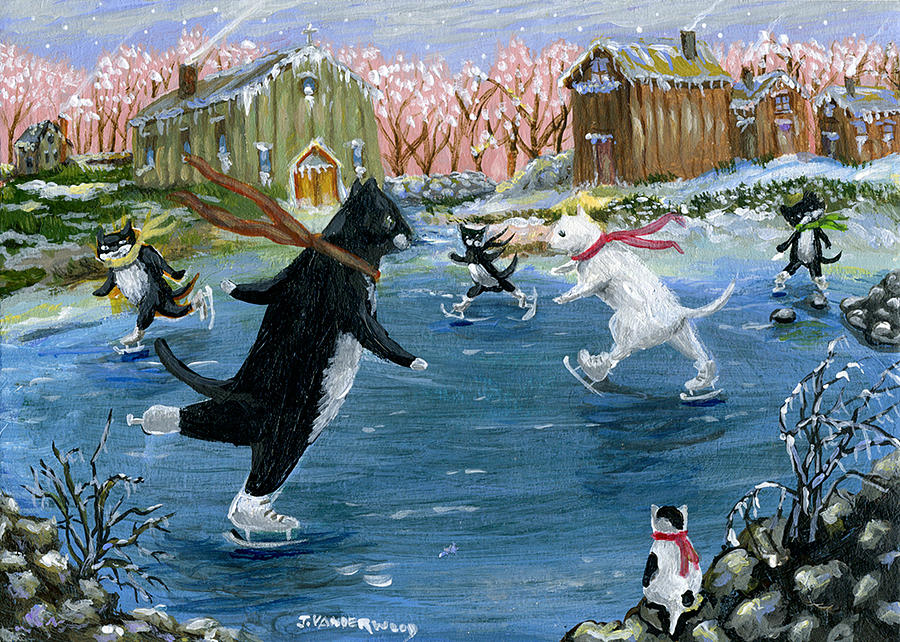 Ice Skating on the Lake Painting by Jacquelin L Vanderwood Westerman