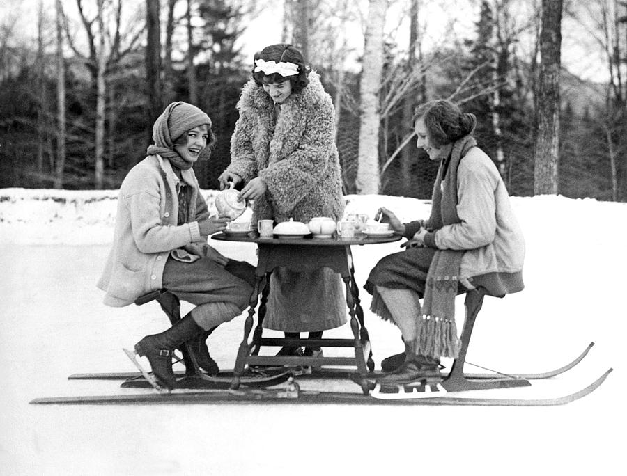 Black And White Photograph - Ice Skating Tea Time by Underwood Archives