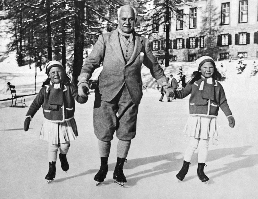 Ice Skating With A Child On Each Hand Photograph by Underwood Archives