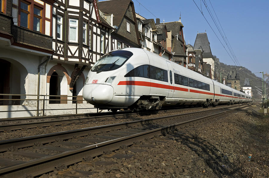 Transportation Photograph - ICE train passing Bacharach Germany. by David Davies