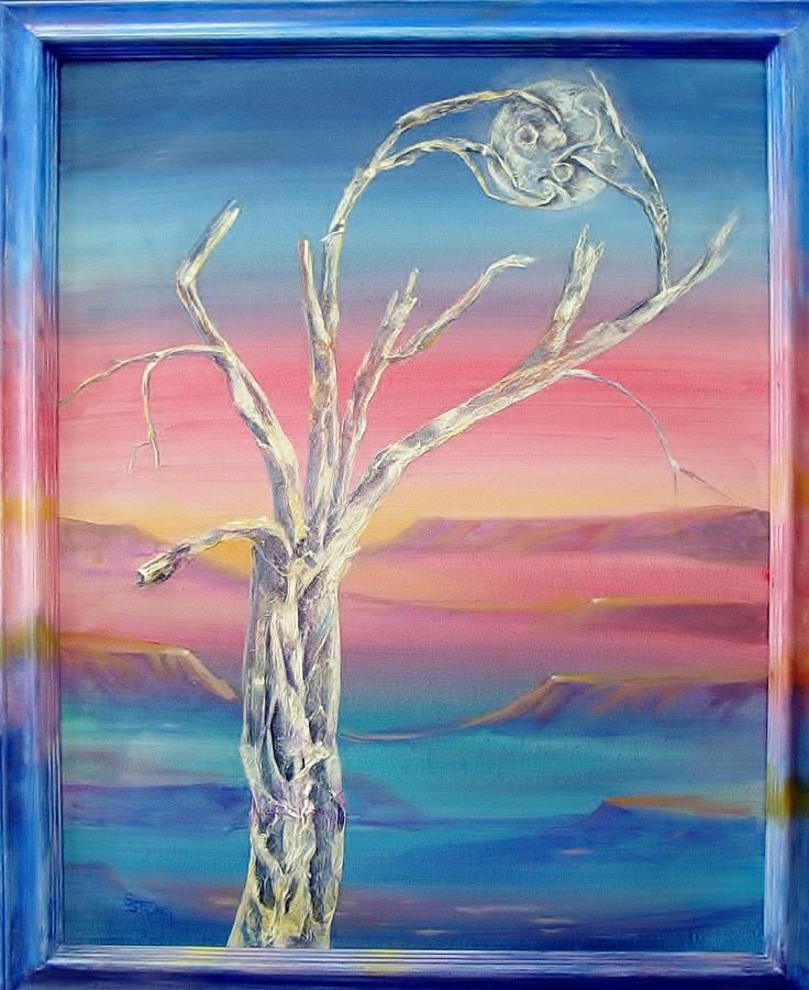 Ice Tree with Full Moon Painting by Sherry Strong
