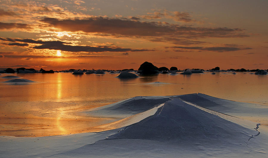 Winter Photograph - Ice volcano at sunset by Peter Samuelsson