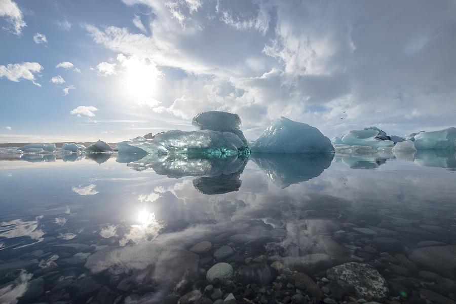 Icebergs in Jokulsarlon Glacier Lagoon. Photograph by Natthawat