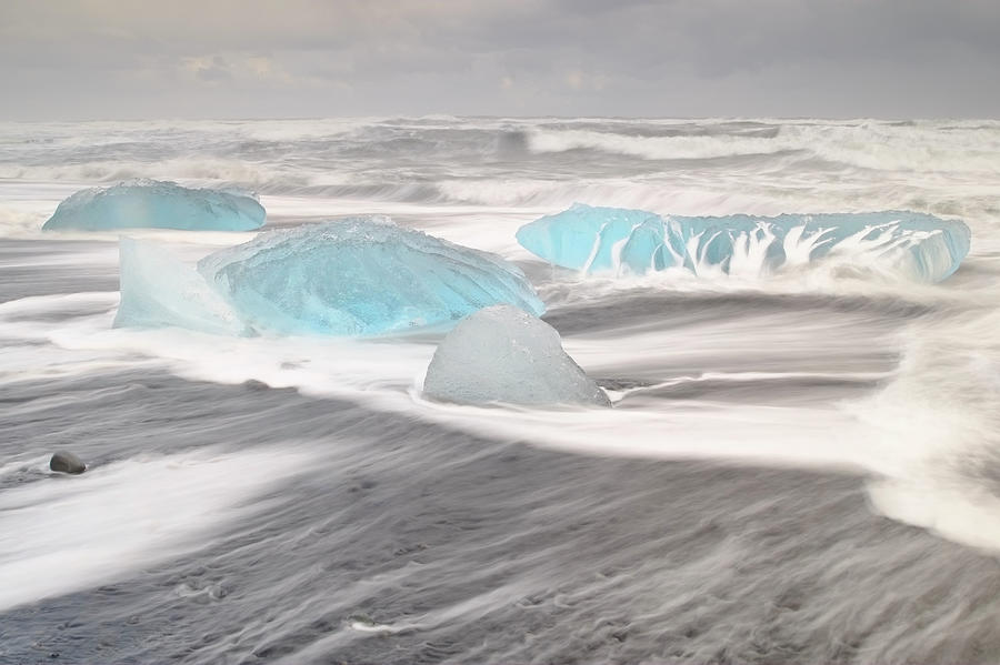 Icebergs On Volcanic Sandy Beach Photograph by Travelpix Ltd