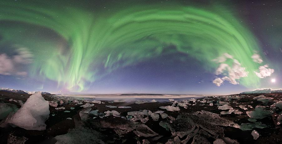 Iceland Aurora Beach Panorama Photograph