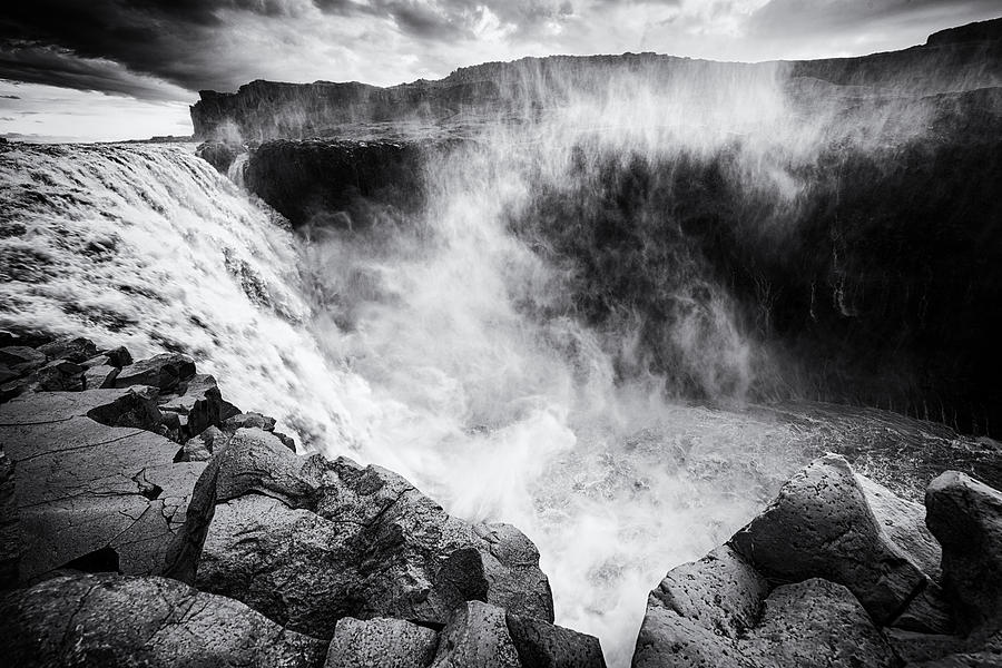 Iceland Dettifoss waterfall black and white Photograph by Matthias Hauser