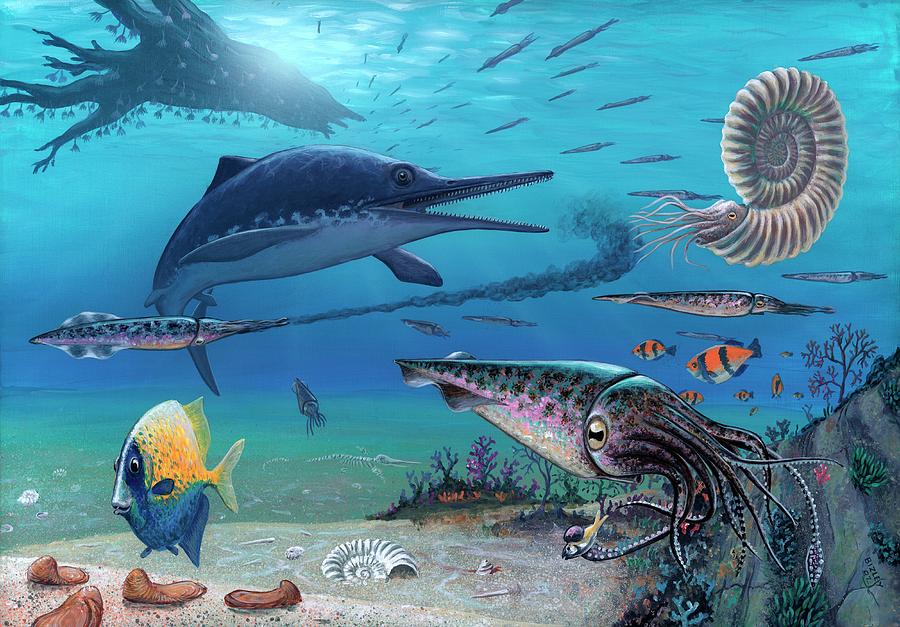 Ichthyosaur And Prey Photograph by Richard Bizley