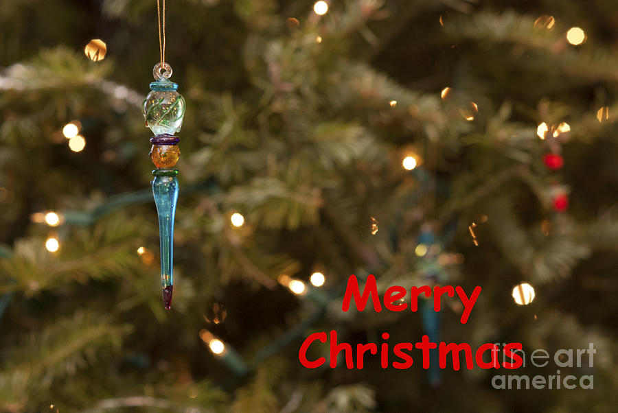 Christmas Photograph - Icicle Ornament - Merry Christmas by Mary Koenig Godfrey