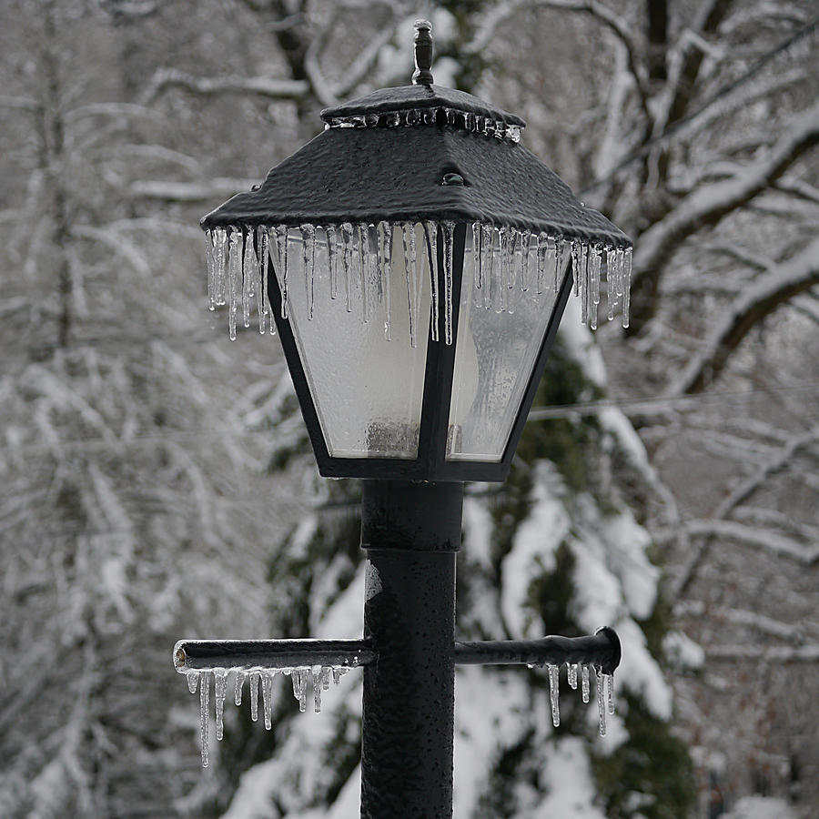 Winter Photograph - Icicles - Lamp Post 1 by Richard Reeve