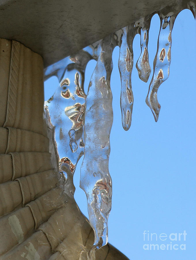 Winter Photograph - Icicles on Rain Gutter by Terry Weaver
