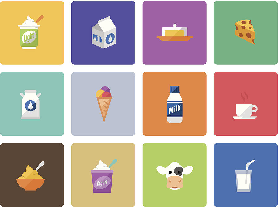 Icon Set, Dairy product Color Drawing by Roccomontoya