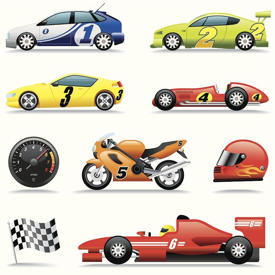 Icon Set, Race Cars Drawing by Roccomontoya