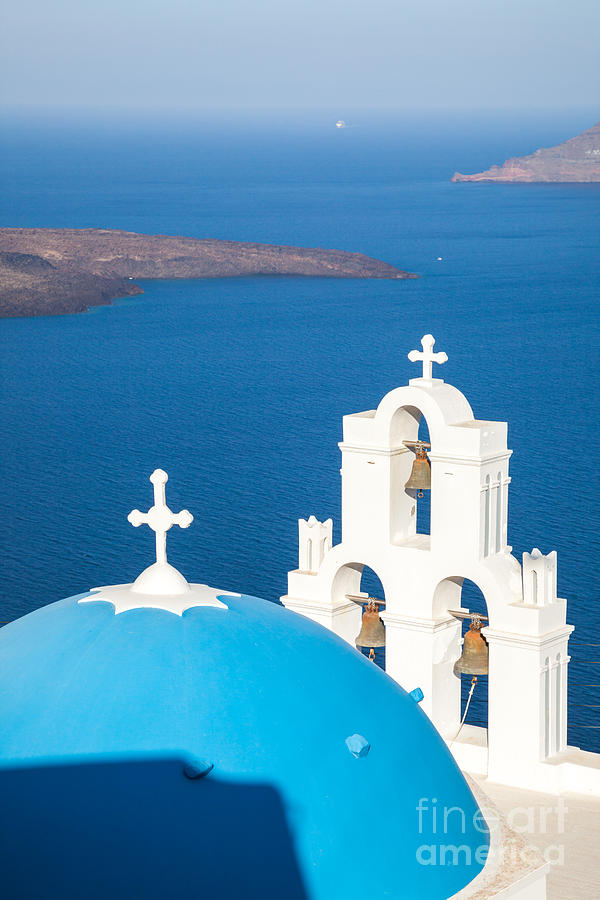 Iconic blue cupola overlooking the sea Santorini Greece Photograph by Matteo Colombo