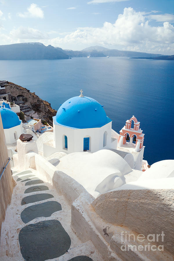 Greek Photograph - Iconic blue domed churches in Santorini - Greece by Matteo Colombo