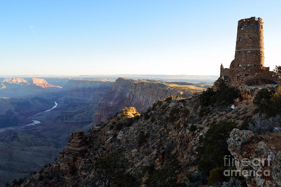Iconic Desrt View Watchtower Overlooking Grand Canyon at Sunrise Photograph by Shawn OBrien