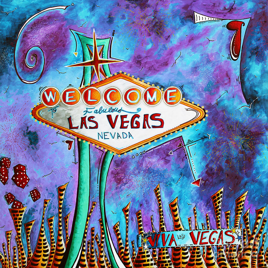 Las Vegas Painting - Iconic Las Vegas Welcome Sign PoP Art Original Painting by Megan Duncanson by Megan Aroon