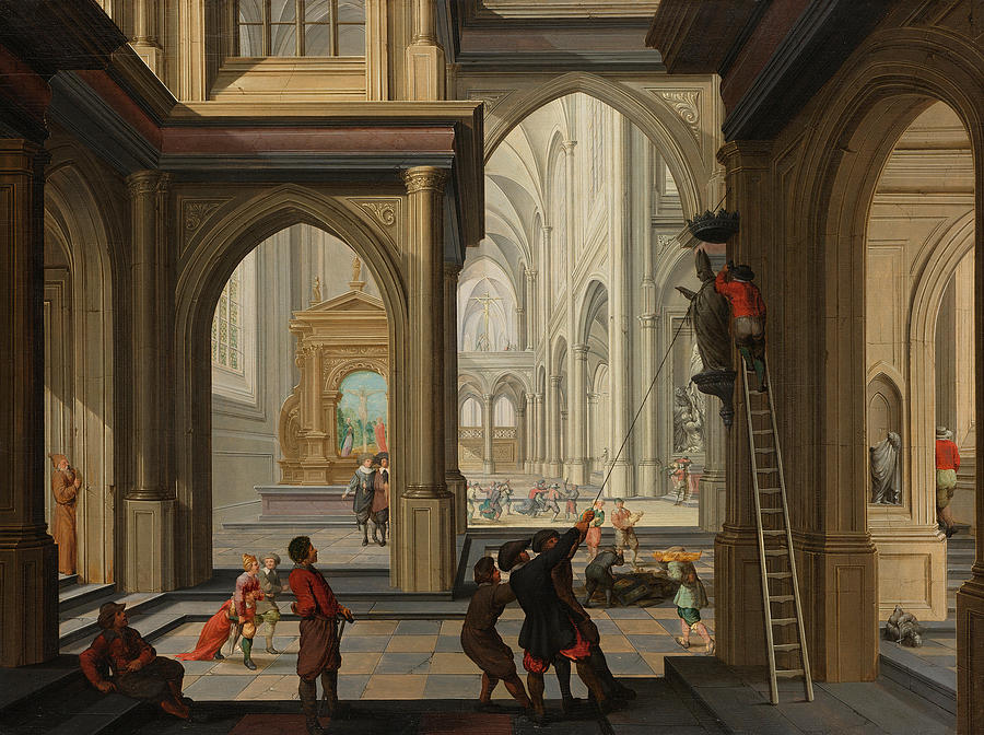 Iconoclasm in a church Painting by Dirck van Delen