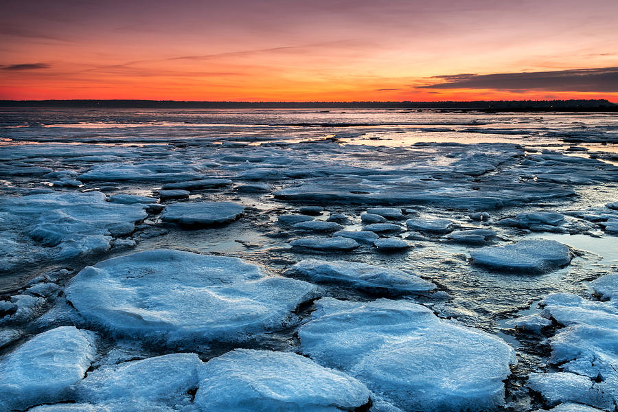 Icy Beach Landscape sunset Photograph by Pierre Leclerc Photography