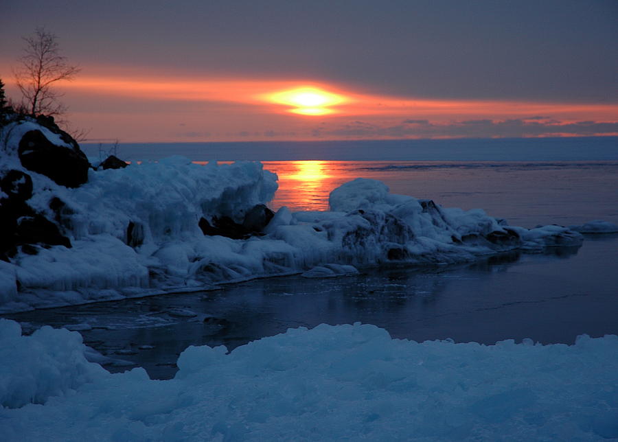 Icy Lake Superior sunrise Photograph by Sandra Updyke